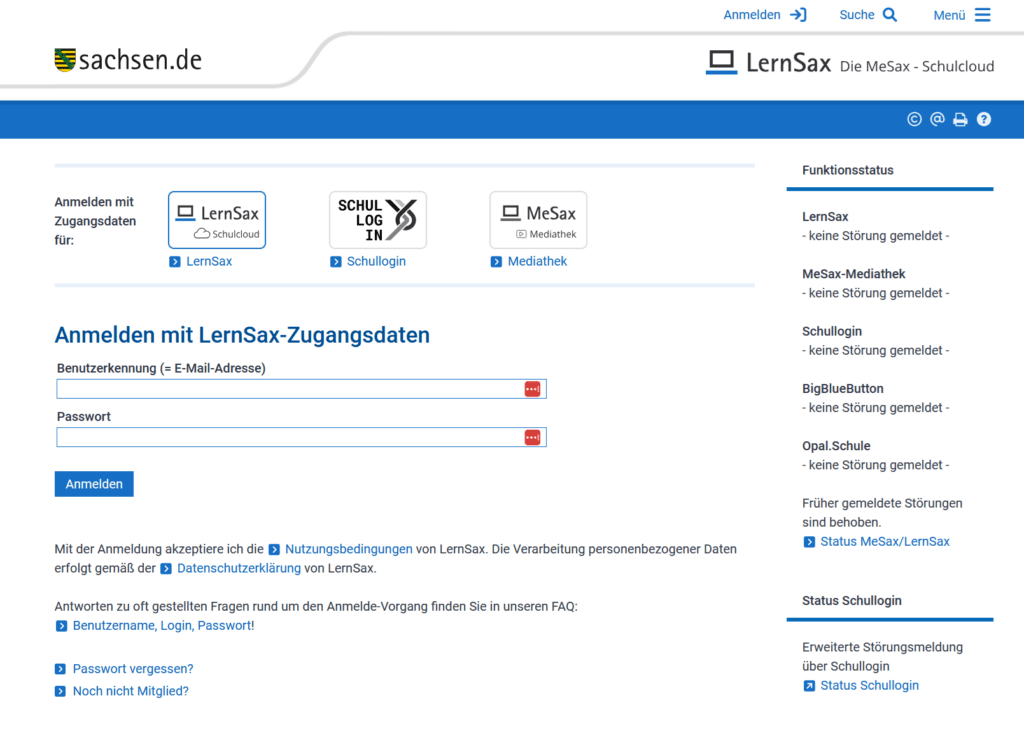 Lernsax Nutzeroberfläche